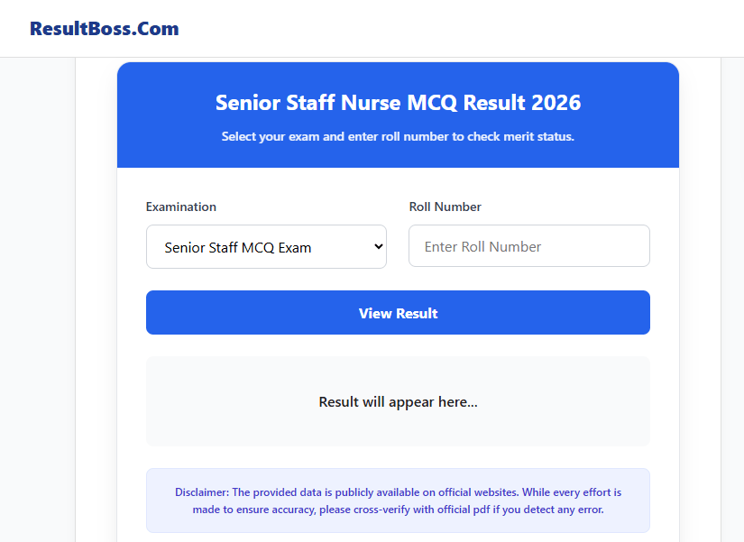 BPSC Senior Staff Nurse MCQ Result 2026: Merit List Search System